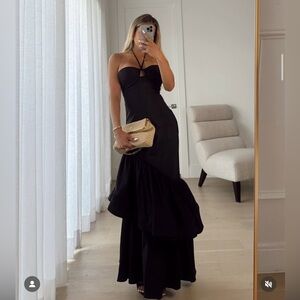 Elegant Black Strapless linen Dress